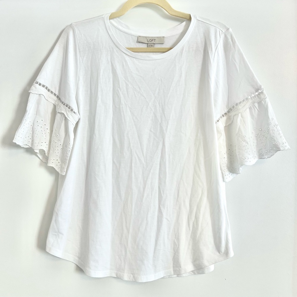 NWT LOFT White Eyelet-Sleeve Top - Picture 2 of 4